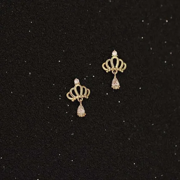 S925 Silver 14K Gold Plated Mini Crown Drop Earrings for Women Dainty Cute Elegant Princess Style Everyday Dangle Ear Jewelry