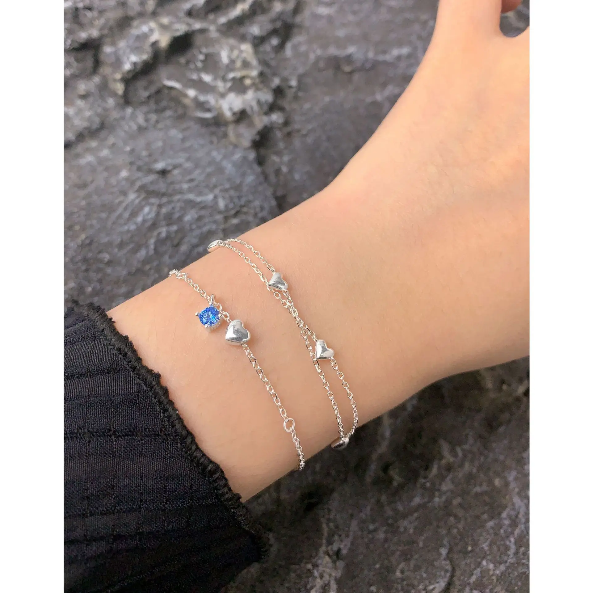 F.I.N.S Original Pure S925 Sterling Silver Heart Pendant Bracelet For Women Luxury Blue Zircon Chain Hand Stackable Fine Jewelry - Image 3