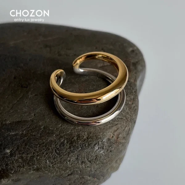 CHOZON S925 Solid Silver Two-Tone Stacking Ring French Modern Wholesale Adjustable Jewelry for Women