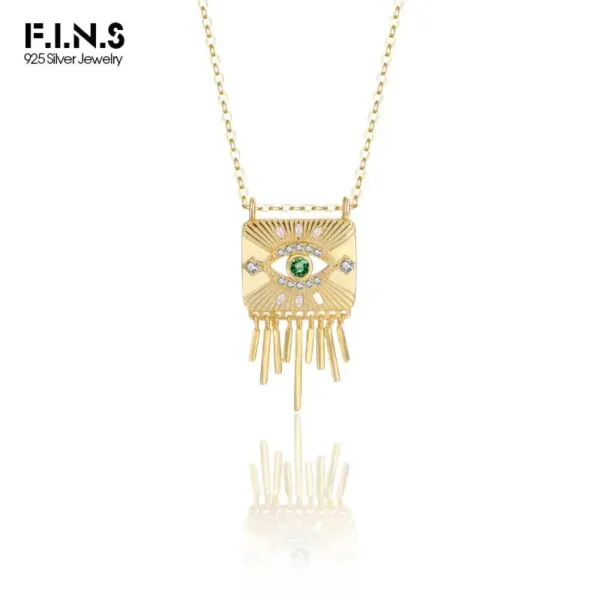 F.I.N.S S925 Sterling Silver Devil's Eye Tassel Necklace Women Retro Style Zirconia Square Pendants Clavicle Chain Fine Jewelry