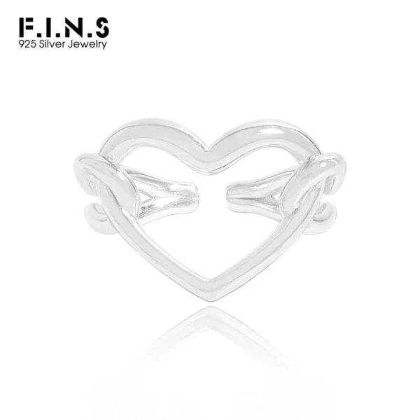 F.I.N.S Original Big Heart S925 Sterling Silver Ring Hollowed Heart-Shaped Open Adjustable Finger Fine Jewelry Women Accessories
