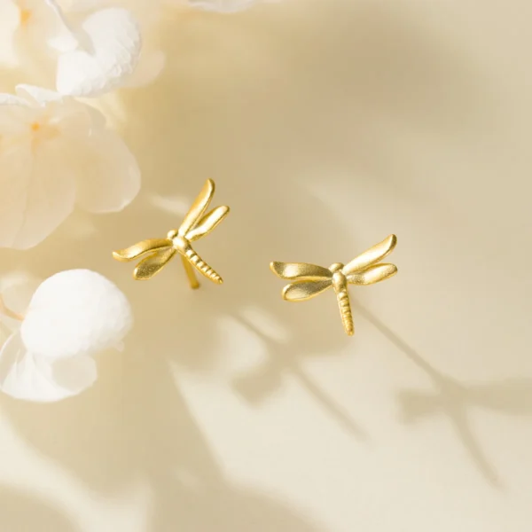 CHOZON S925 Sterling Silver Textured Dragonfly Earrings Vintage Minimalist Matte Finish Dainty Everyday Jewelry for Women