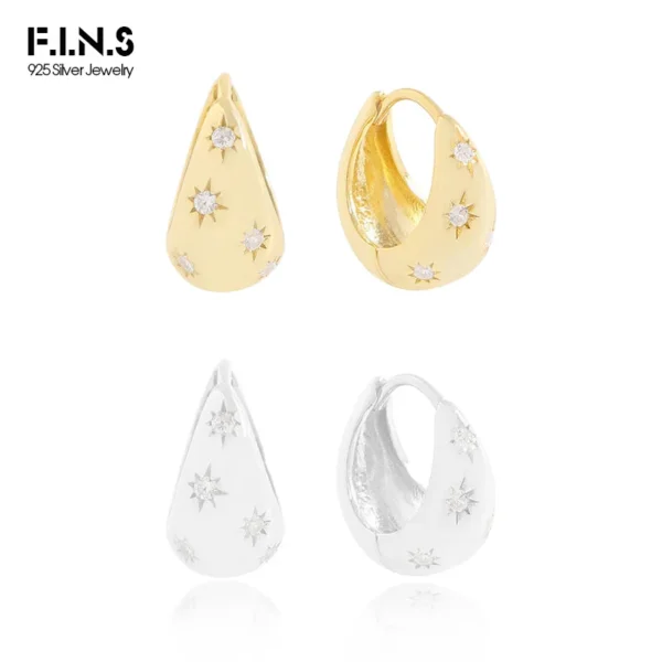 F.I.N.S Arc-Shaped Stars Cubic Zirconia S925 Sterling Silver Hoop Earrings Geometric Pierced Ear Buckles Fashion Fine Jewelry