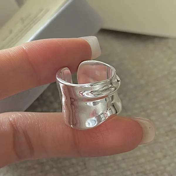 S925 Silver Wide Band Ring Korean Vintage Style Textured Minimalist Dainty Wholesale Jewelry for Women