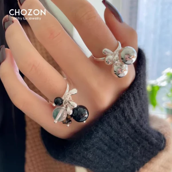 CHOZON S925 Solid Silver Grape Cluster Ring French Baroque Wholesale Adjustable Jewelry for Women