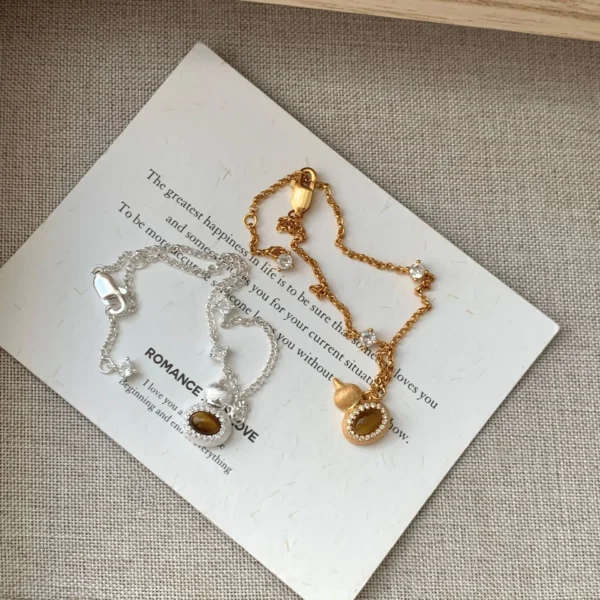 CHOZON S925 Solid Silver Tiger Eye Gourd Bracelet French Oriental Wholesale Dainty Jewelry for Women