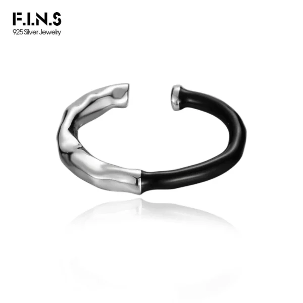 F.I.N.S Korean Fashion S925 Sterling Silver Drip Glaze Open Ring Irregular Black White Enamel Finger Fine Jewelry Accessories