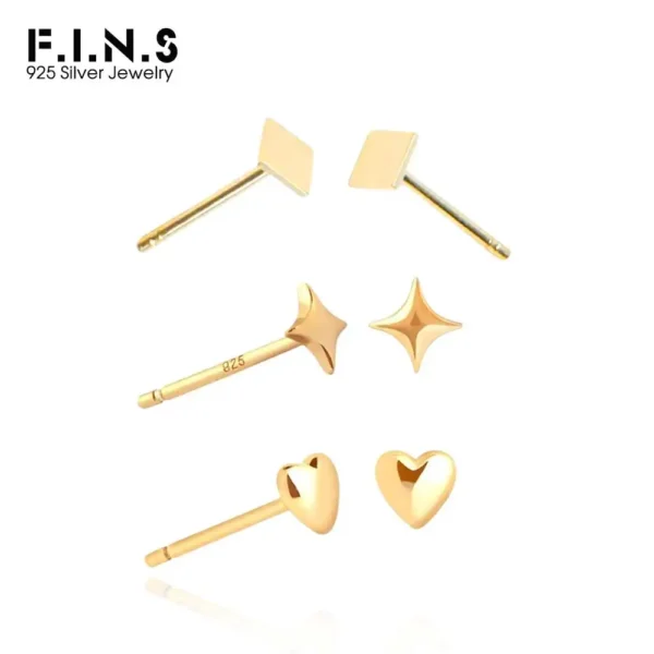 F.I.N.S Minimalist S925 Sterling Silver Square Star Heart Studs Earrings Fashion Simple Small Piercing Stacked Ear Fine Jewelry