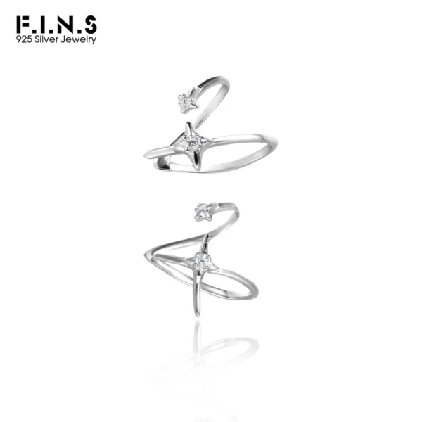 F.I.N.S 1PC Original S925 Sterling Silver Cross Star Clip Earring Simple Line Zircon Earcuff Catilage Fine Jewelry Anti-Allergy
