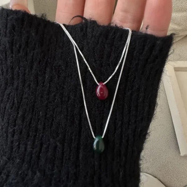 100% S925 Sterling Silver 100% S925 Sterling Silver water droplet natural stone necklace Korean style simple texture, personaliz