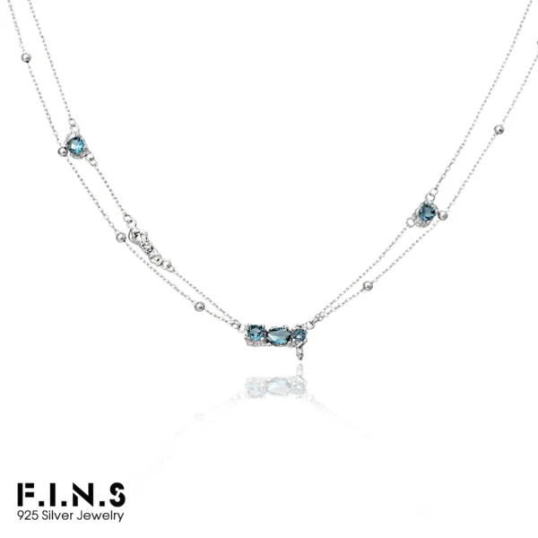 F.I.N.S Minimalist S925 Sterling Silver Blue Zircon Necklace Temperament Irregular Zirconia Chains Hypoallergenic Fine Jewelry