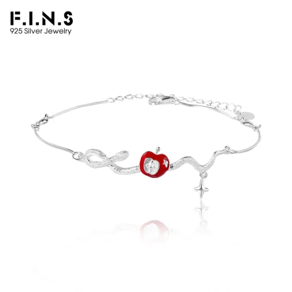 F.I.N.S Original Red Apple Snake S925 Sterling Silver Bracelet Cute Sweet Brushed Chain Hypoallergenic Fine Jewelry Accessories