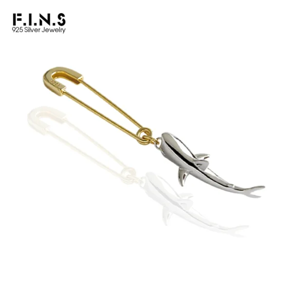 F.I.N.S 1 PC Korean 925 Sterling Silver Earring One Piece Single Shark Safe Pin Drop Earrings Personality Pendientes Plata 925