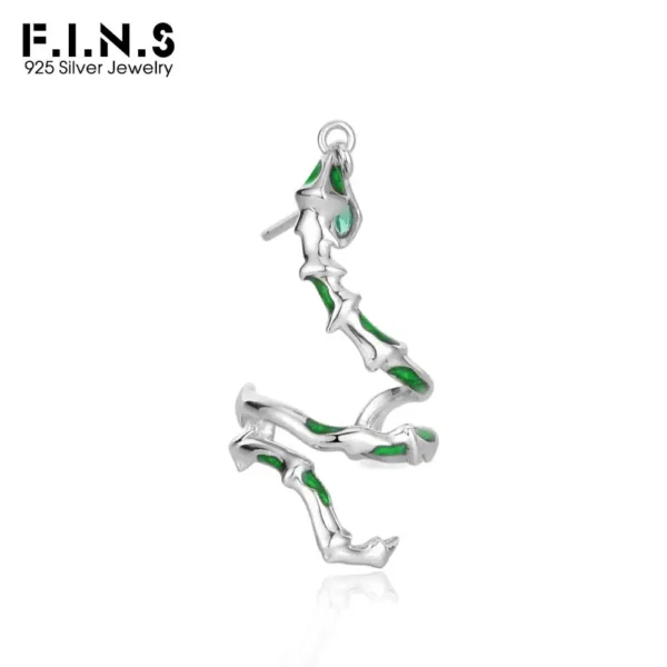 F.I.N.S 1PC New Chinese Style Exaggerated Slender Viper S925 Sterling Silver Snake Earrings Women Enamel Ear Clip Fine Jewelry