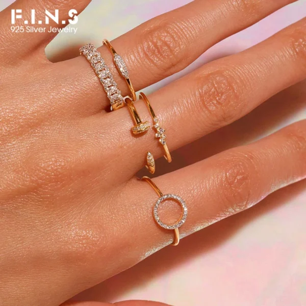 F.I.N.S Classic 925 Sterling Silver Zircon Opening Ring Women Fashion INS Style Stacked CZ Index Mid Finger Simple Fine Jewelry