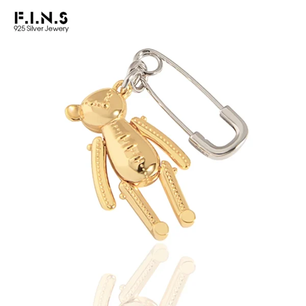 F.I.N.S 1PC CHIC 925 Sterling Silver Earring Only One Piece Single Bear Pin Drop Earrings Female Fine Jewelry Prevent Allergy