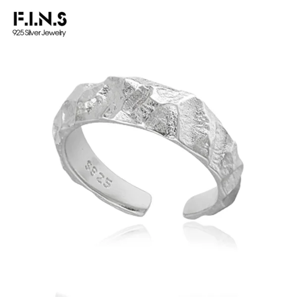 F.I.N.S Bump Design Real S925 Sterling Silver Uneven Ring Open Men and Women Adjustable Punk Rock Finger Fine Jewelry Accessory