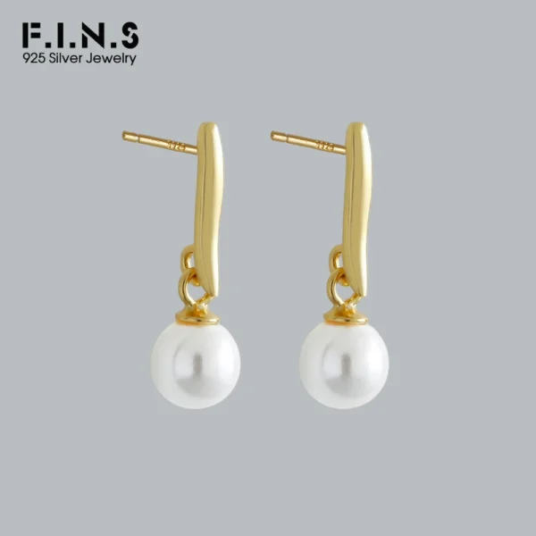 F.I.N.S Fashion Pearl S925 Sterling Silver Gold Stud Earrings Irregular Smooth Piercing Ear Fine Jewelry Women Accessories
