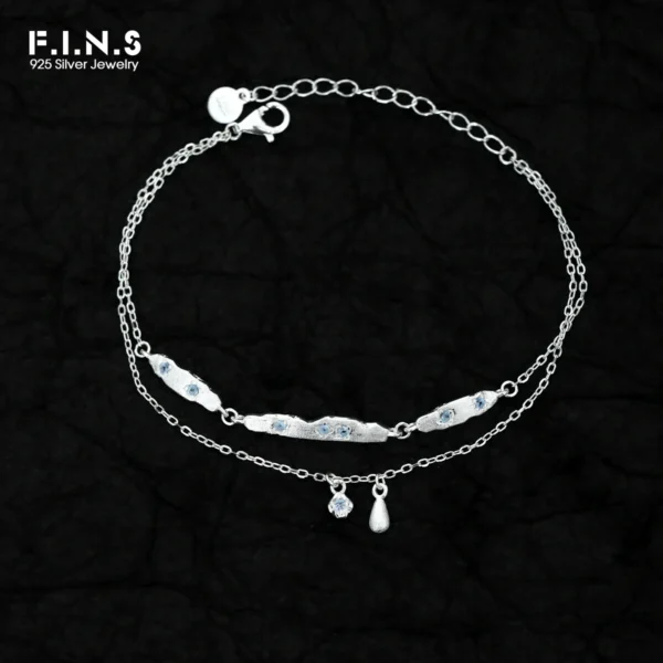 F.I.N.S Original Irregular Brushed S925 Sterling Silver Bracelet Zircon Double-Layer Chain Small Pendants Hand Fine Jewelry