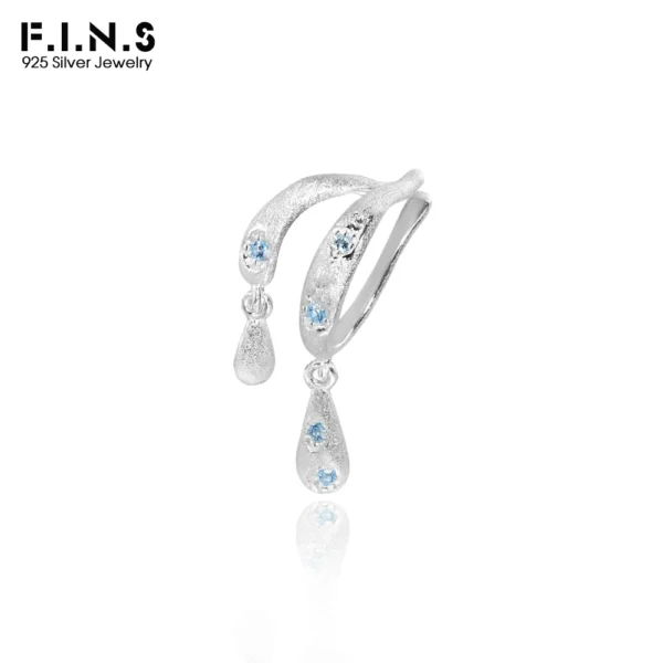 F.I.N.S Brushed Waterdrop Zirconia S925 Sterling Silver Ear Clip Simple Layered Earcuff Catilage Party Fashion Fine Jewelry