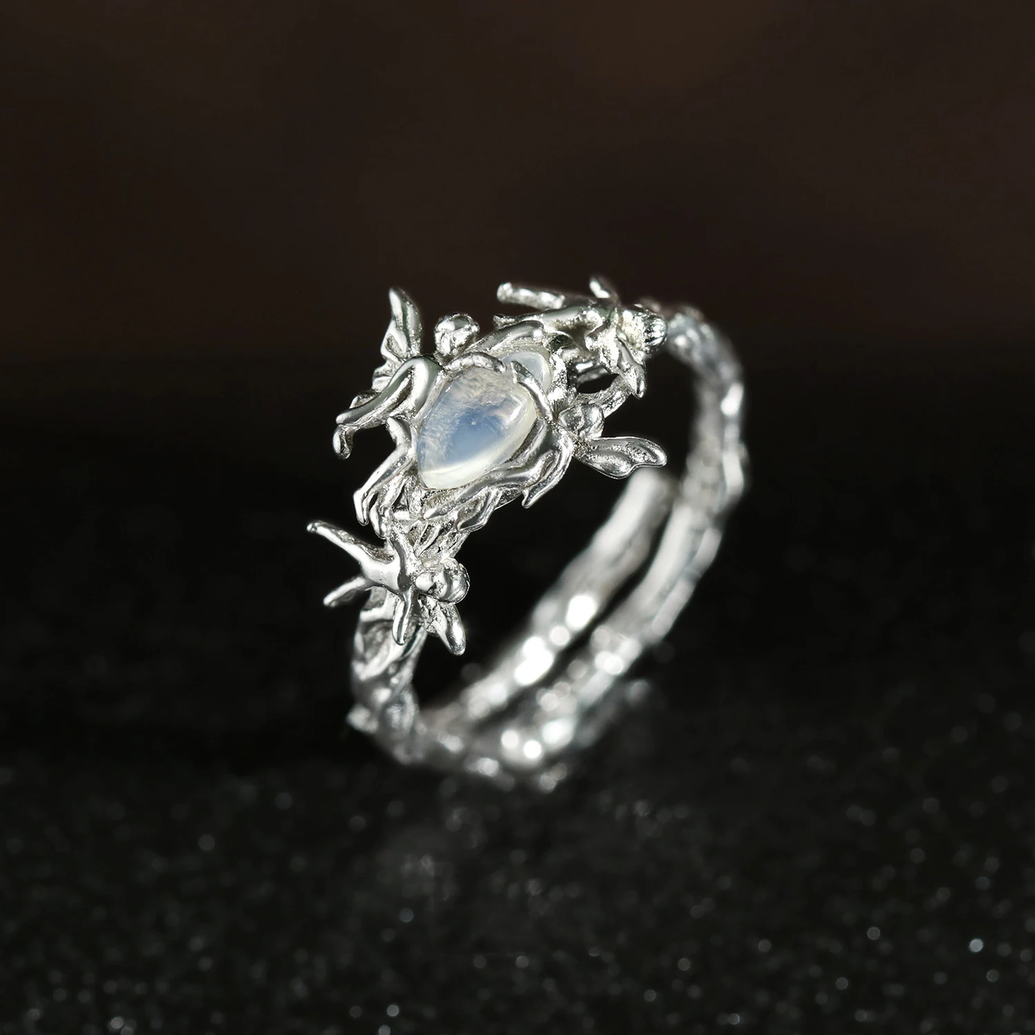 F.I.N.S Original Elf Surround S925 Sterling Silver Opal Ring Women Open Adjustable Angels Mid Finger Party Fine Jewelry Gifts - 画像 (2)