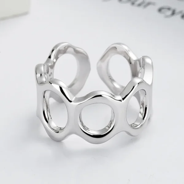 CHOZON S925 Solid Silver Textured Wide Band Ring French Architectural Wholesale Stacking Jewelry for Women