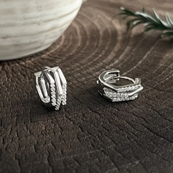 925 Sterling Silver Geometric Cuff Earrings Irregular Polygon Zircon Design Minimalist Luxury Hypoallergenic Statement Jewelry