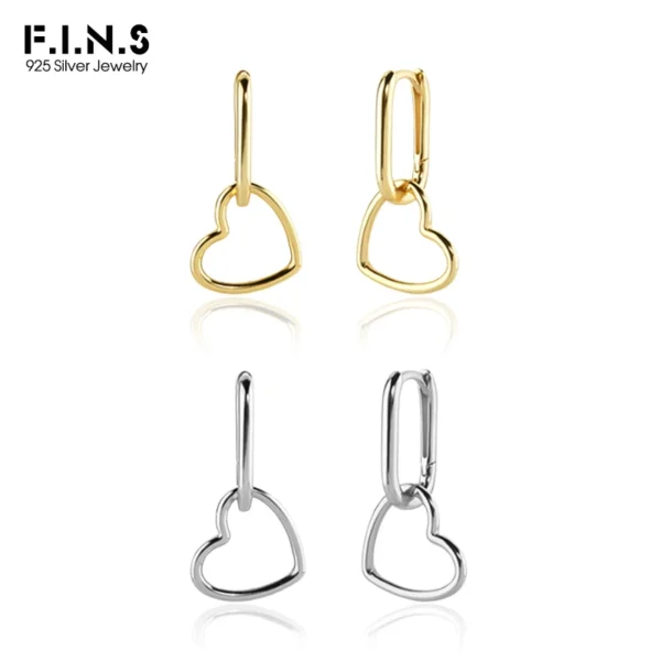 F.I.N.S Minimalist Real S925 Sterling Silver Oval Heart-Shaped Drop Earrings Geometric Smooth Hoops Pendientes Plata 925 Jewelry