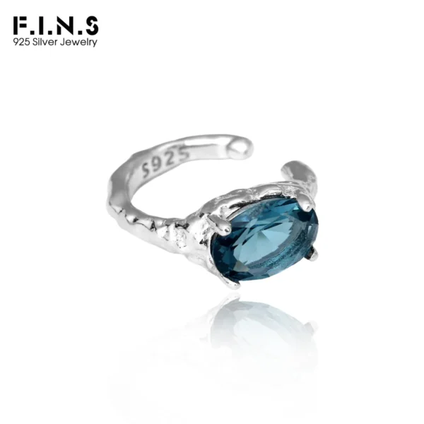 F.I.N.S 1PC Minimalist Oval Blue Zircon S925 Sterling Silver Clip Earring For No Ear Hole Oval Earcuff Catilage Fine Jewelry