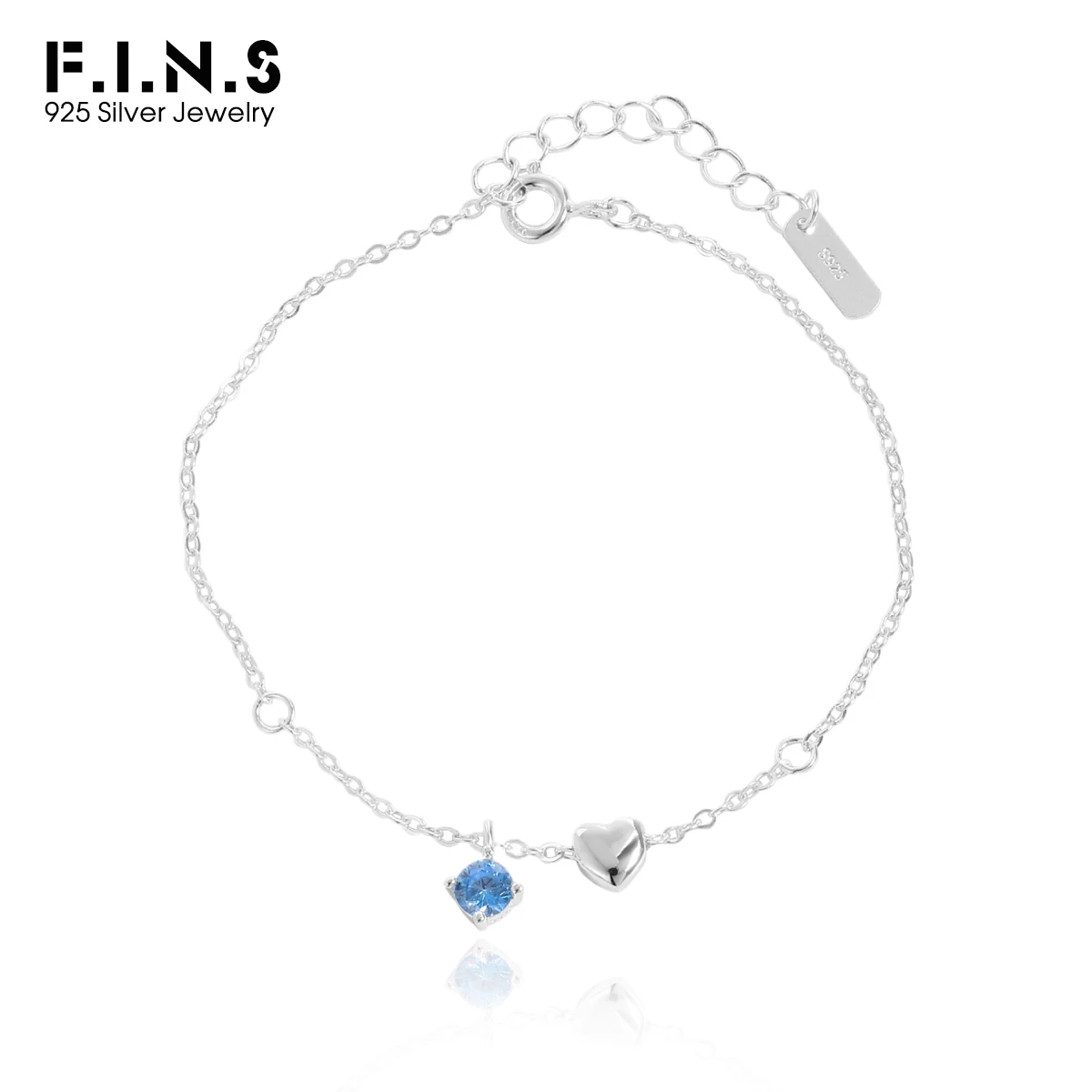F.I.N.S Original Pure S925 Sterling Silver Heart Pendant Bracelet For Women Luxury Blue Zircon Chain Hand Stackable Fine Jewelry