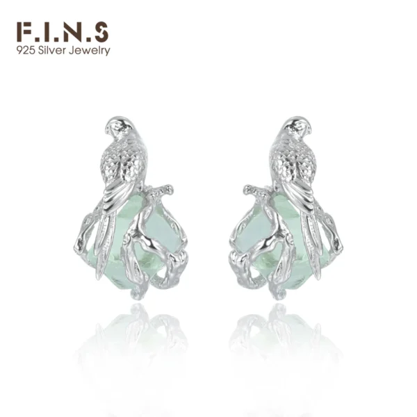 F.I.N.S Bird Fluorite S925 Sterling Silver Stud Earrings Delicate Irregular Stone Piercing Ear Fine Jewelry Prevent Allergy