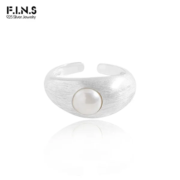 F.I.N.S Arc-Shaped Pearl S925 Sterling Silver Rings Brushed Matte Wide Open Adjustable Finger Fine Jewelry Women Accessories