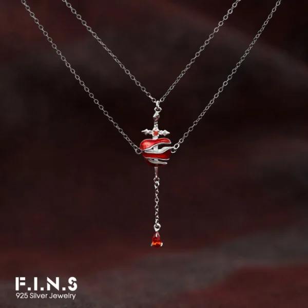 F.I.N.S Original Sword Apple S925 Sterling Silver Necklace Trend Multi-layer Red Waterdrop Pendant Collarbone Chain Fine Jewelry