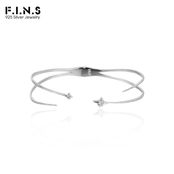 F.I.N.S Original S925 Sterling Silver Star Bracelet Simple Crossed Line Open Push Bangle Hypoallergenic Fine Jewelry Accessories