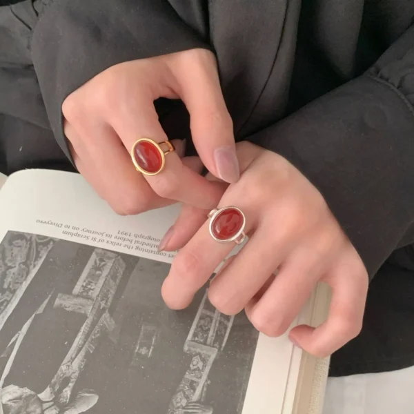 CHOZON S925 Solid Silver Red Agate Ring French Vintage Wholesale Statement Jewelry for Women