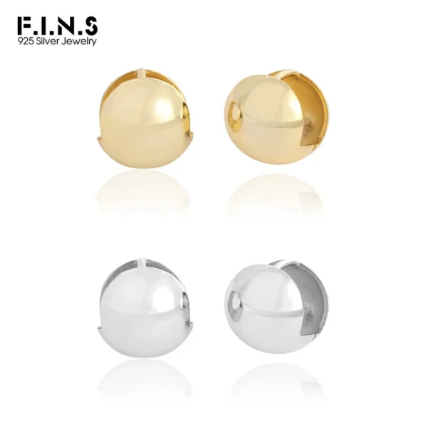 F.I.N.S Minimalism Round Ball Pure S925 Sterling Silver Earrings Glossy Geometric Piercing Ear Buckle Pendientes Plata 925