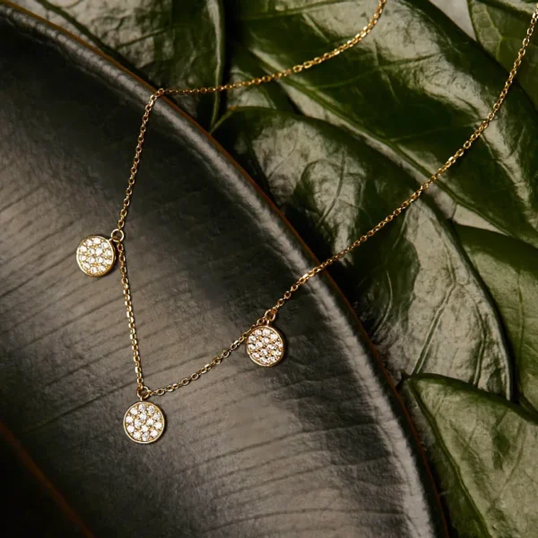 S925 Silver 18K Gold Plated Three Round Pendant Necklace with Zircon for Women Minimalist Luxury Layering Chain Jewelry Gift