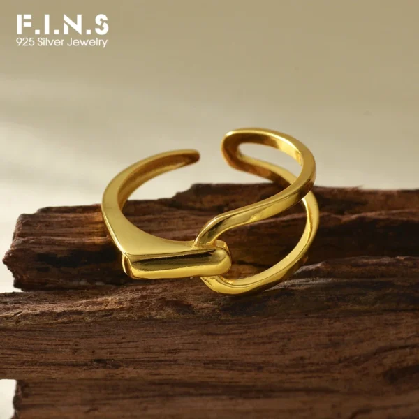 F.I.N.S Korean Fashion S925 Sterling Silver Rings Simple INS Style Geometric Line Asymmetrical Opening Finger Fine Jewelry Gifts