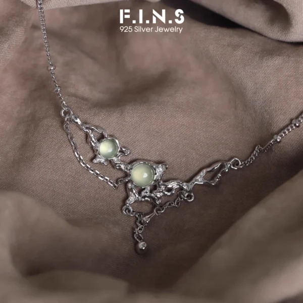 F.I.N.S Original S925 Sterling Silver Necklace Temperament Irregular Hollowed Leaf Tassel Clavicle Chains Party Fine Jewelry