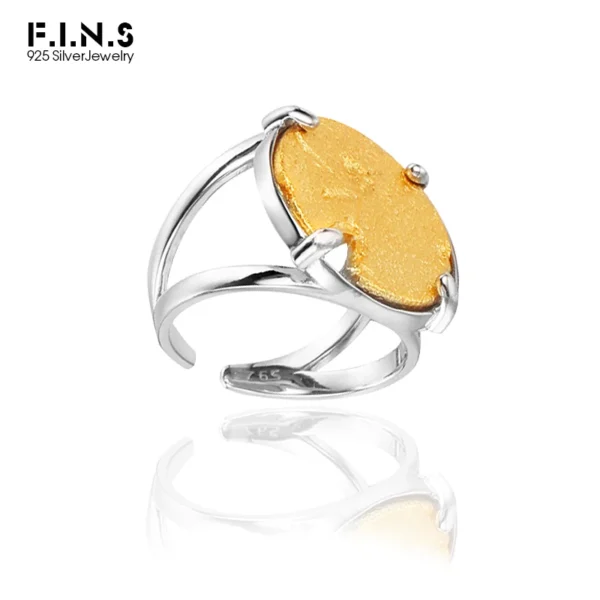 F.I.N.S 925 Sterling Silver Wrinkle Uneven Ring Double Color Round Open Index Finger Ring Punk Rock Women Men Silver 925 Jewelry