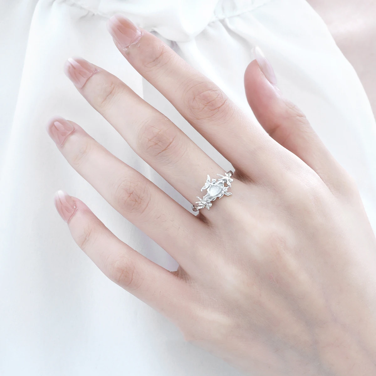 F.I.N.S Original Elf Surround S925 Sterling Silver Opal Ring Women Open Adjustable Angels Mid Finger Party Fine Jewelry Gifts - 画像 (3)