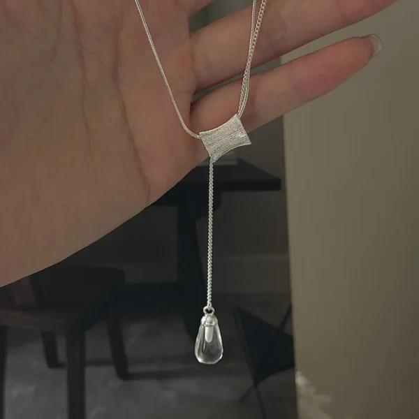 S925 Silver Engraved Crystal Pendant Necklace Korean Vintage Style Textured Minimalist Dainty Wholesale Jewelry for Women