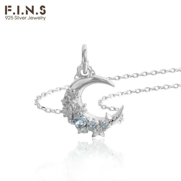 F.I.N.S Original INS Moon S925 Sterling Silver Necklace Irregular Blue Zircon Crescent Pendants For Women Clavicle Chain Jewelry