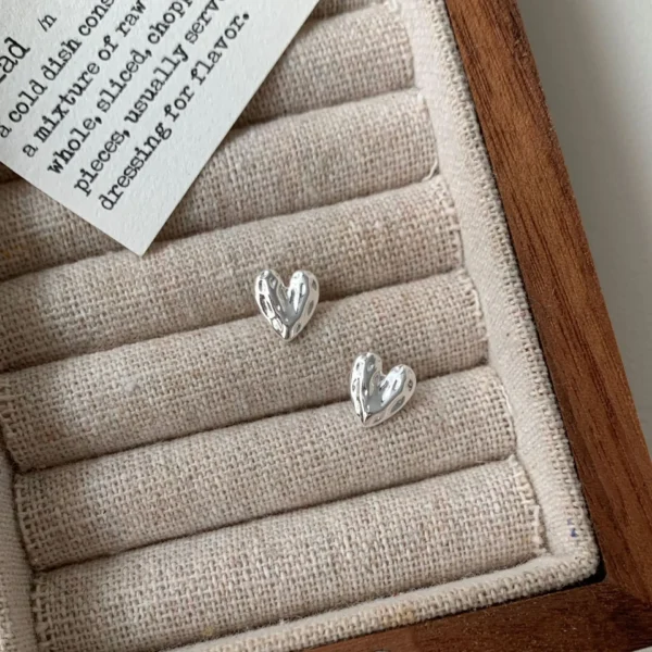 CHOZON S925 Solid Silver Textured Heart Earrings French Organic Wholesale Dainty Jewelry for Women