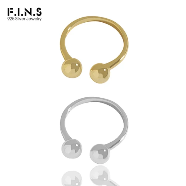 F.I.N.S Minimalist Double Bead Ball S925 Sterling Silver Gold Open Rings for Women Smooth Geometric Adjustable Finger Ring Jewel