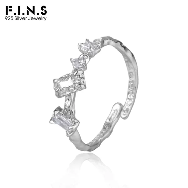 F.I.N.S Korean Style Woman Versatile S925 Sterling Silver Opening Ring Luxury Square Zirconia Adjustable Finger Fine Jewelry
