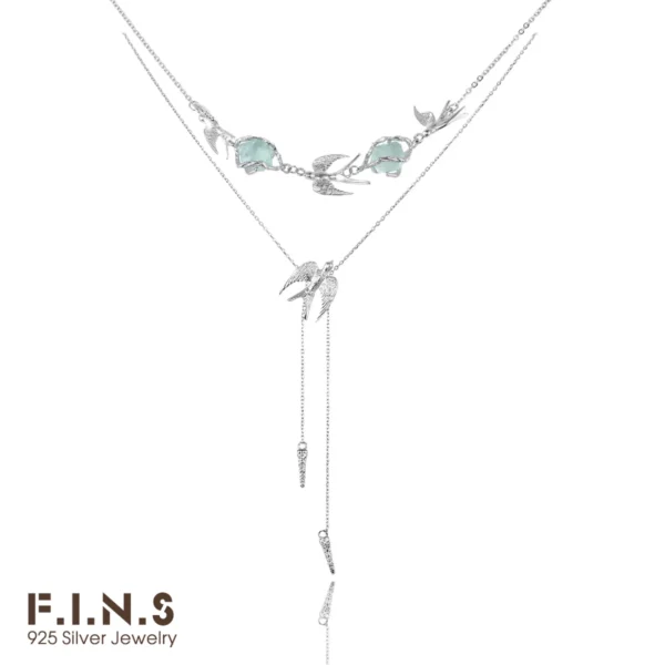 F.I.N.S Flying Bird S925 Sterling Silver Necklace Women Irregular Fluorite Stone Stackable Clavicle Chain Pendants Fine Jewelry