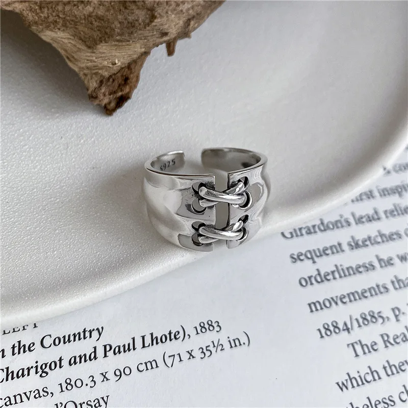 S925 Sterling Silver Fashion strap, vintage, niche ring, INS fashion blogger style, personalized ring wholesale - Image 4