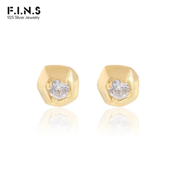 F.I.N.S Minimalist Irregular Zircon S925 Sterling Silver Stud Earrings Women Geometric Piercing Pendiente Plata 925 Fine Jewelry