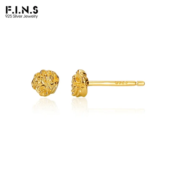 F.I.N.S Korean Mini S925 Sterling Silver Pierced Stud Earrings Small Irregular Wrinkle Piercing Ear Jewelry Prevent Allergy